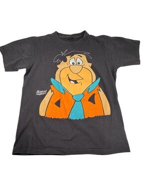 Vintage Brockum Fred Flintstones T-Shirt Medium Black Cotton Single Stitch Tee